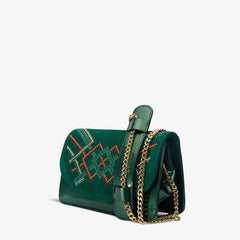 The Palma Green Glitter Leather Handbag On Sale
