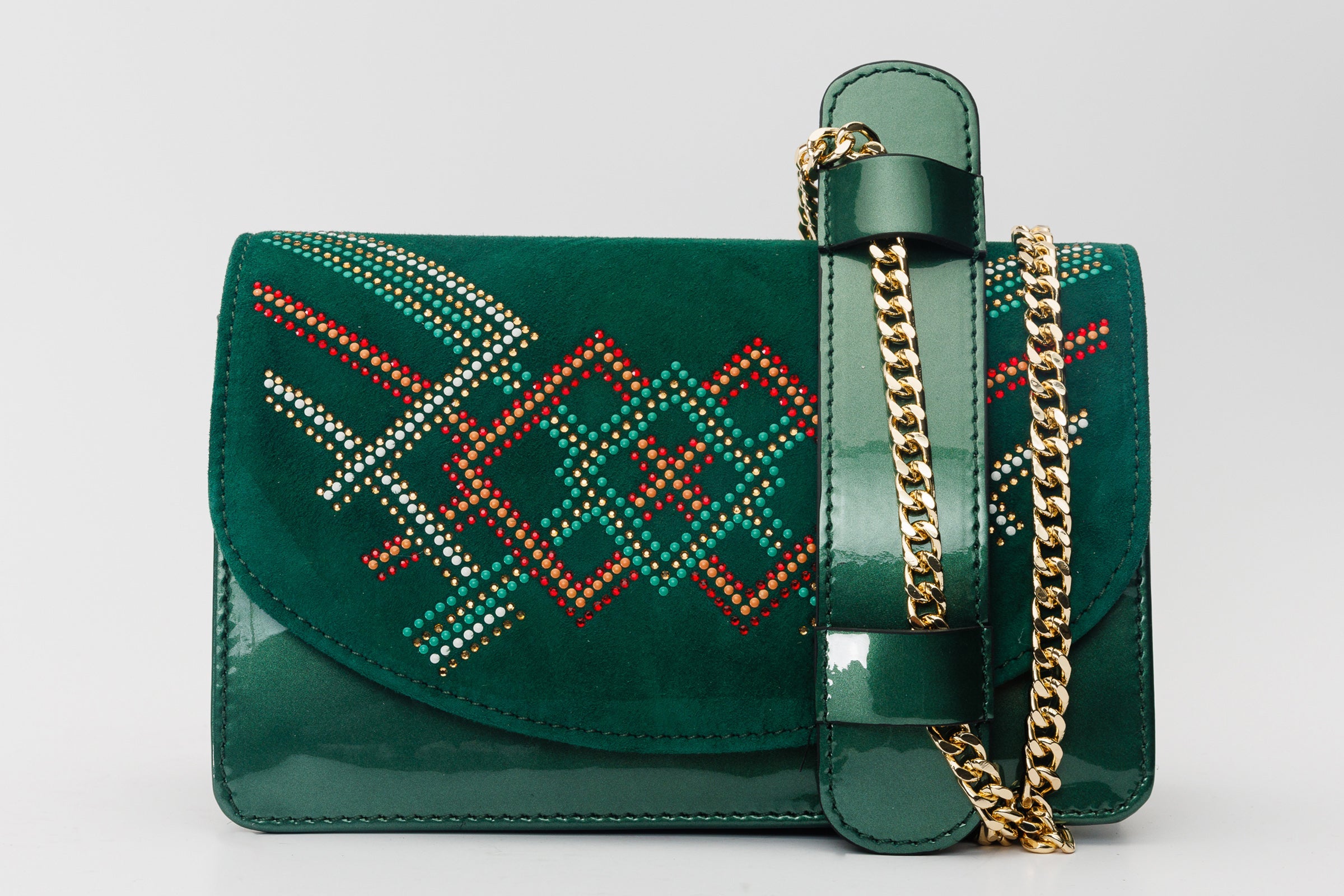 The Palma Green Glitter Leather Handbag On Sale