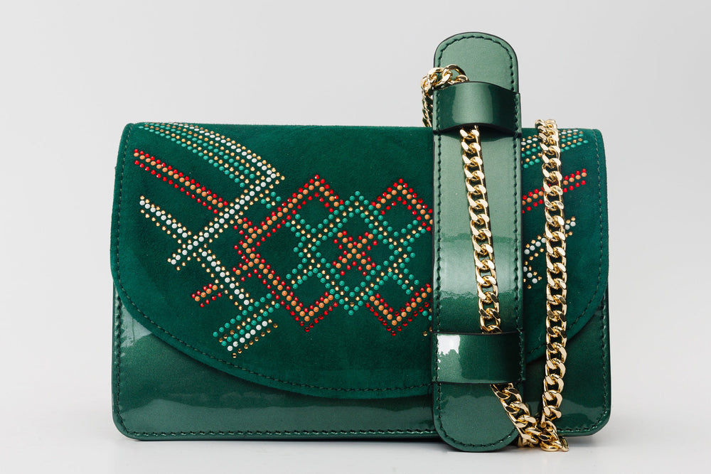 The Palma Green Glitter Leather Handbag On Sale