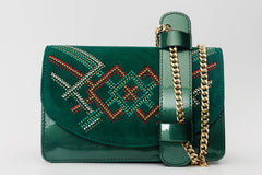 The Palma Green Glitter Leather Handbag On Sale