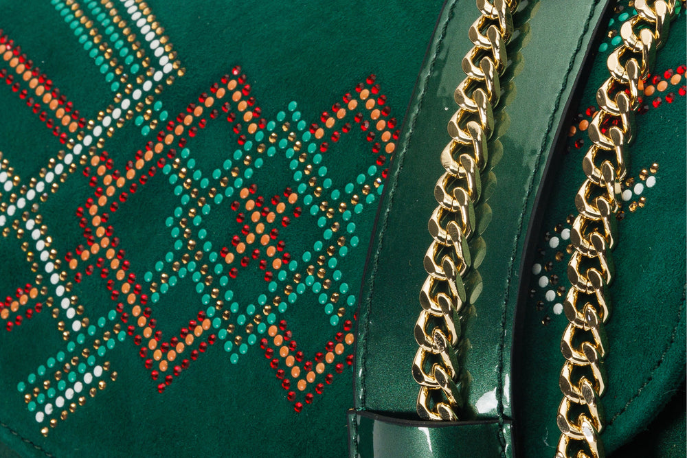 The Palma Green Glitter Leather Handbag On Sale