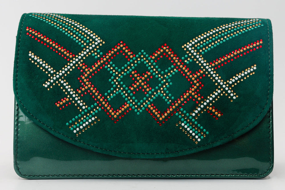 The Palma Green Glitter Leather Handbag On Sale