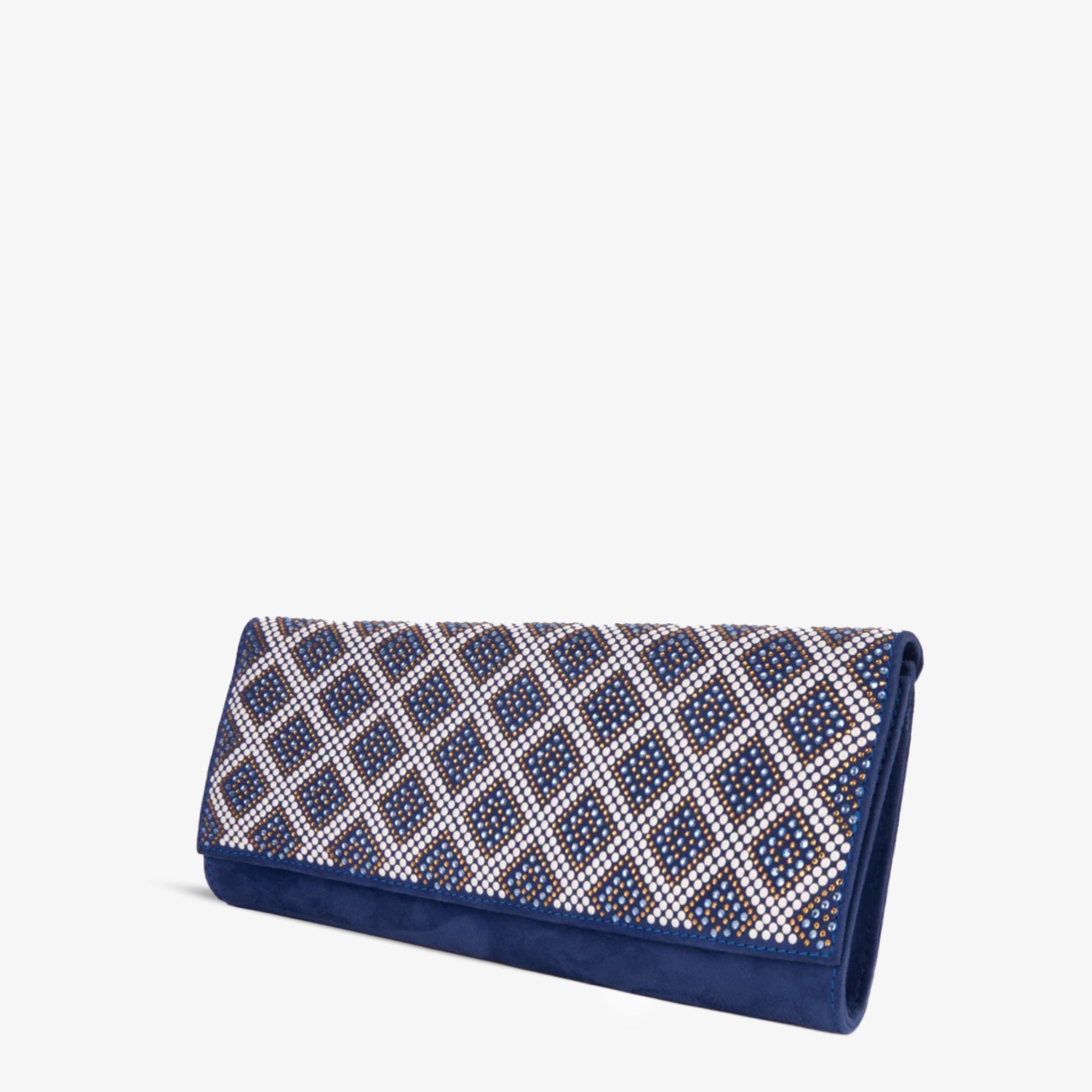 The Nampula Sax Blue Glitter Suede Leather Clutch For Sale
