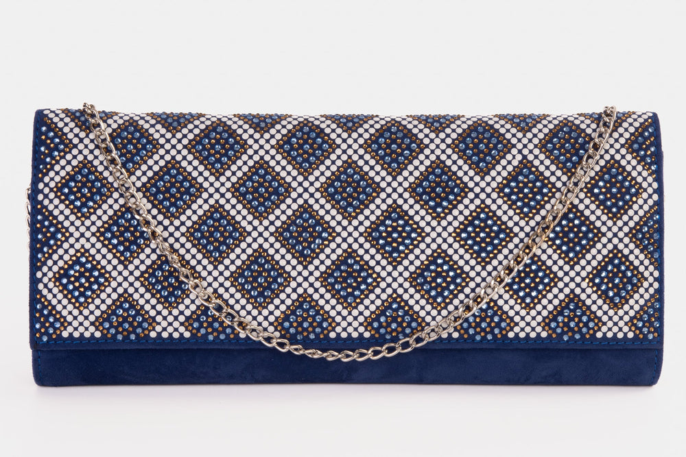 The Nampula Sax Blue Glitter Suede Leather Clutch For Sale
