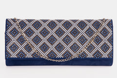 The Nampula Sax Blue Glitter Suede Leather Clutch For Sale