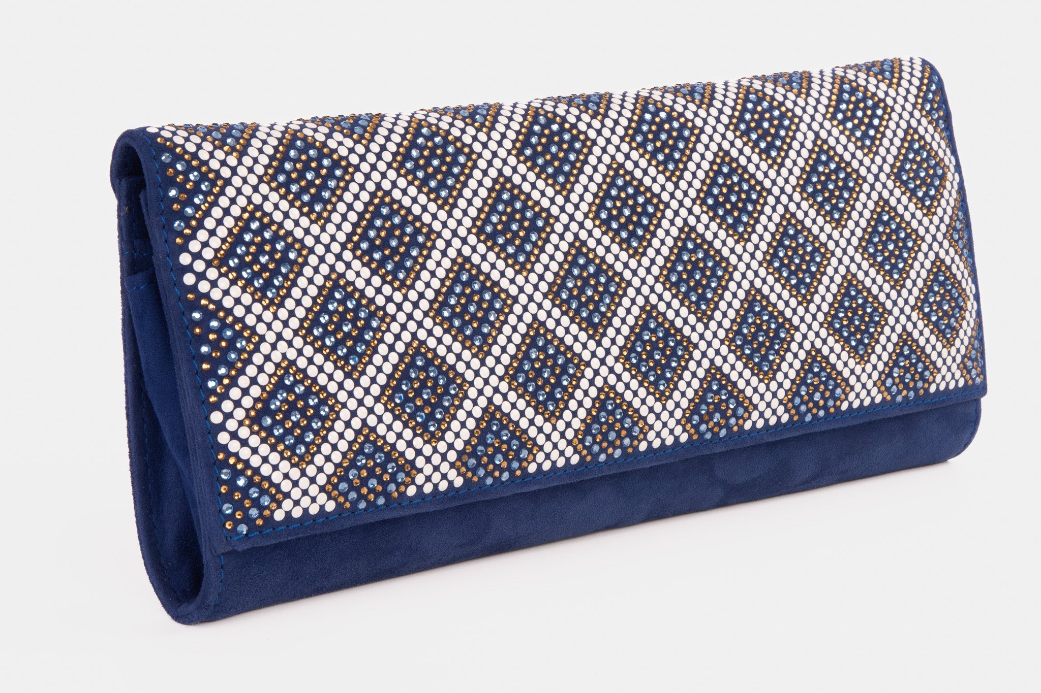 The Nampula Sax Blue Glitter Suede Leather Clutch For Sale