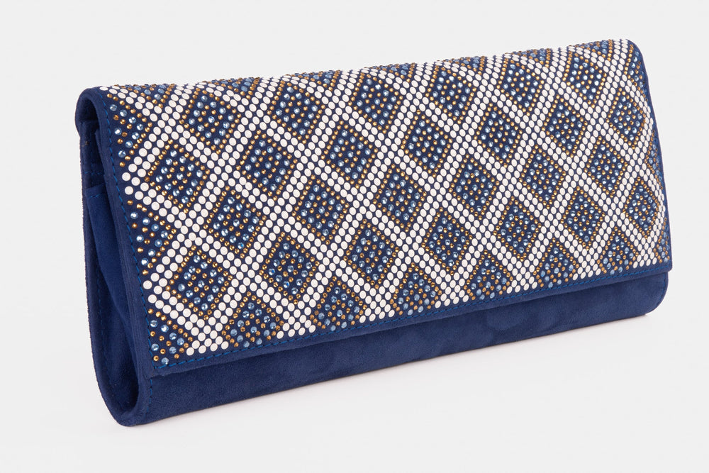 The Nampula Sax Blue Glitter Suede Leather Clutch For Sale