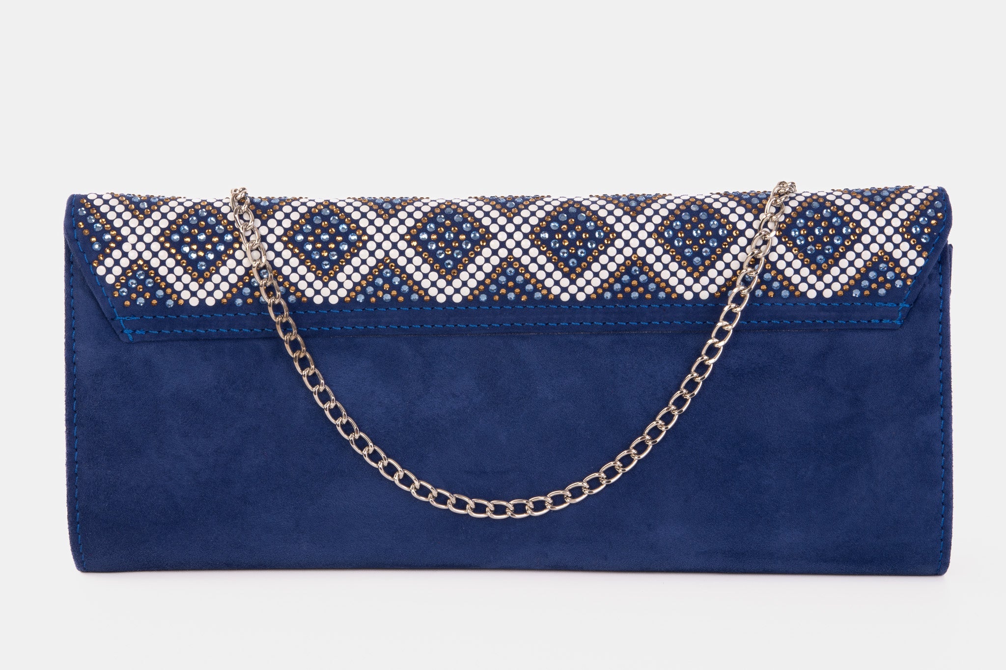 The Nampula Sax Blue Glitter Suede Leather Clutch For Sale