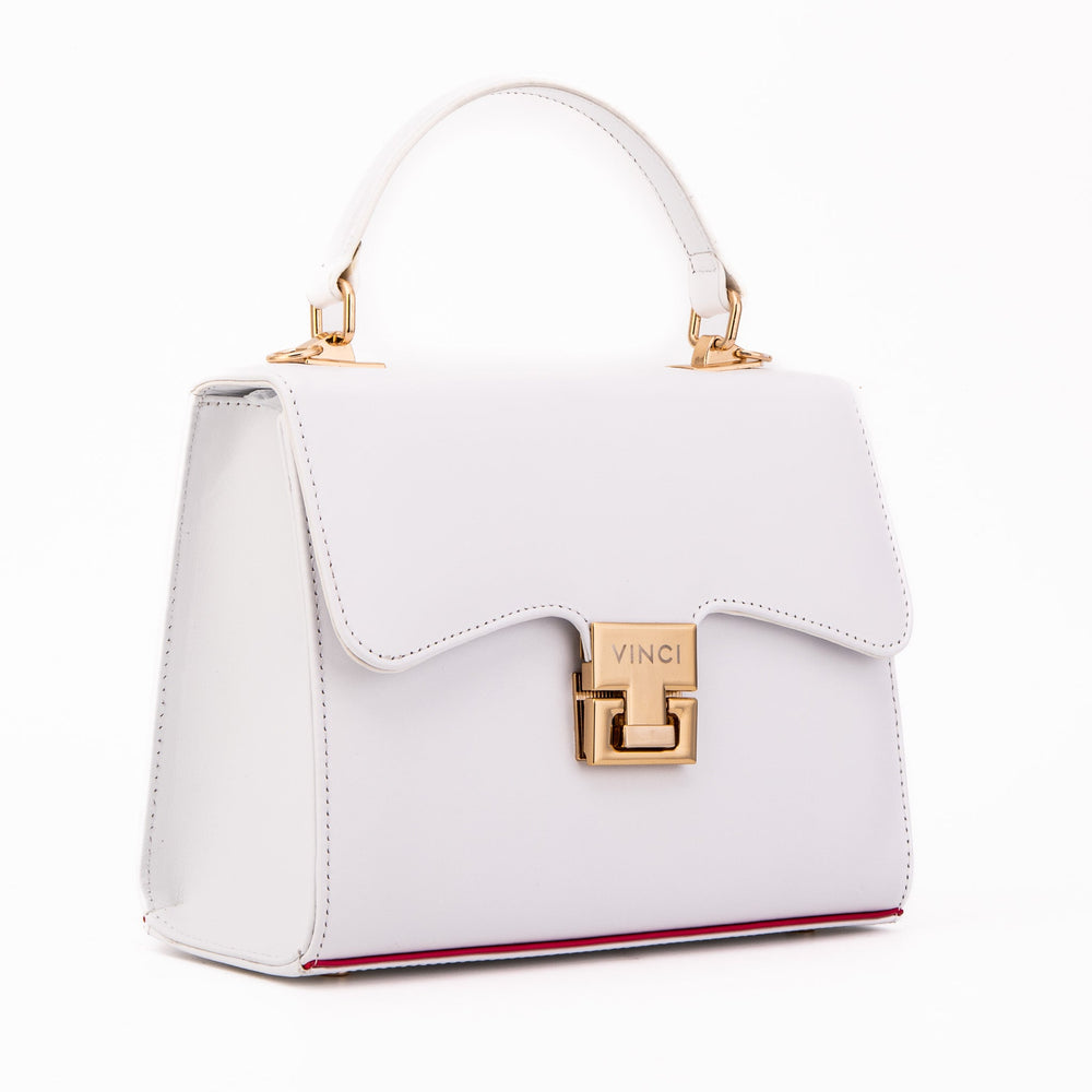 The Ege White Leather Handbag All New