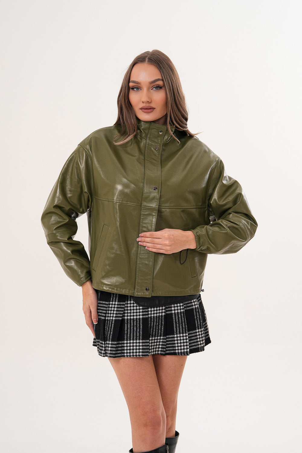 The Kireya Olive Green Genuine Leather Jacket On Sale