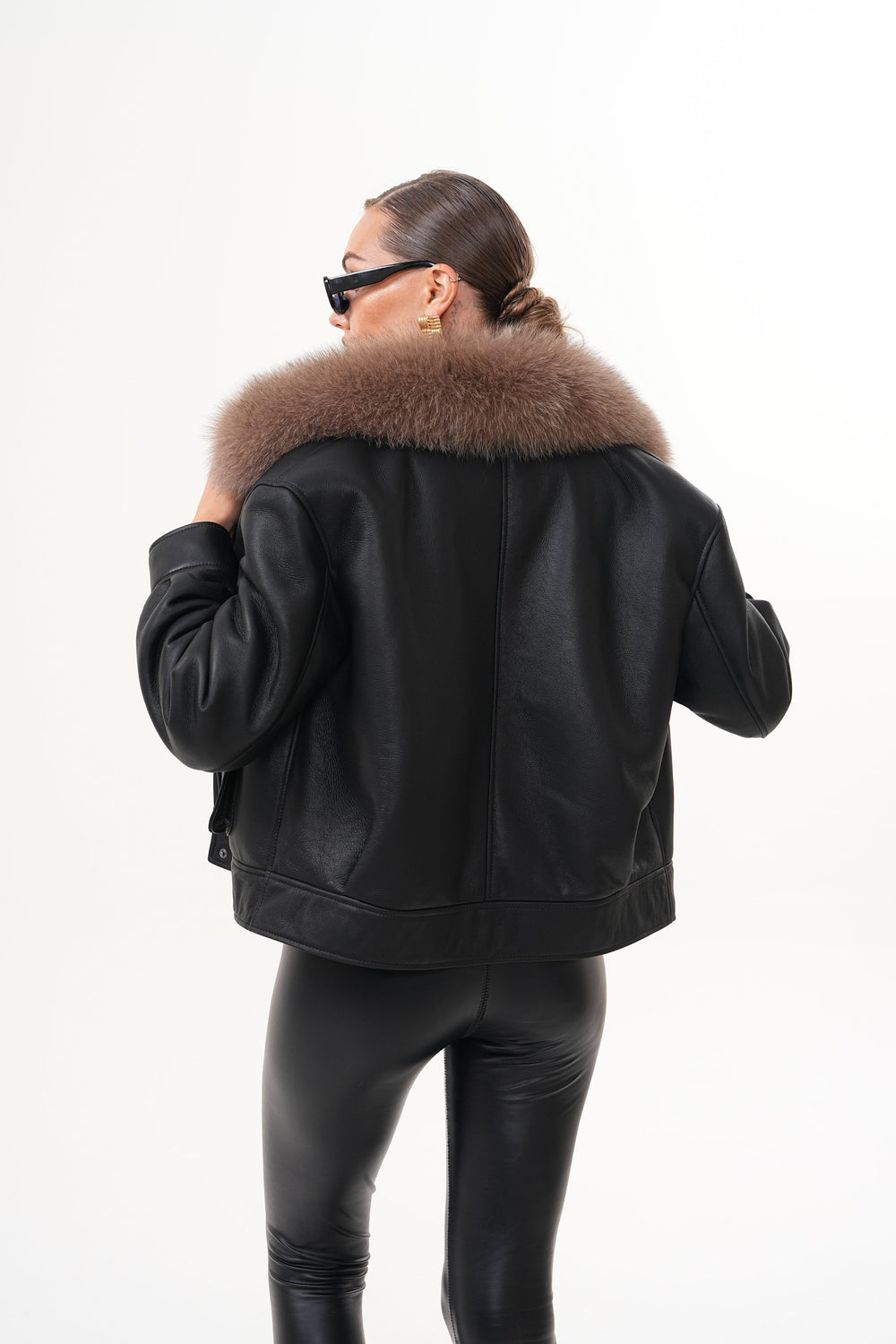 The Auretta Brown Collar Shearling Leather Jacket For Sale