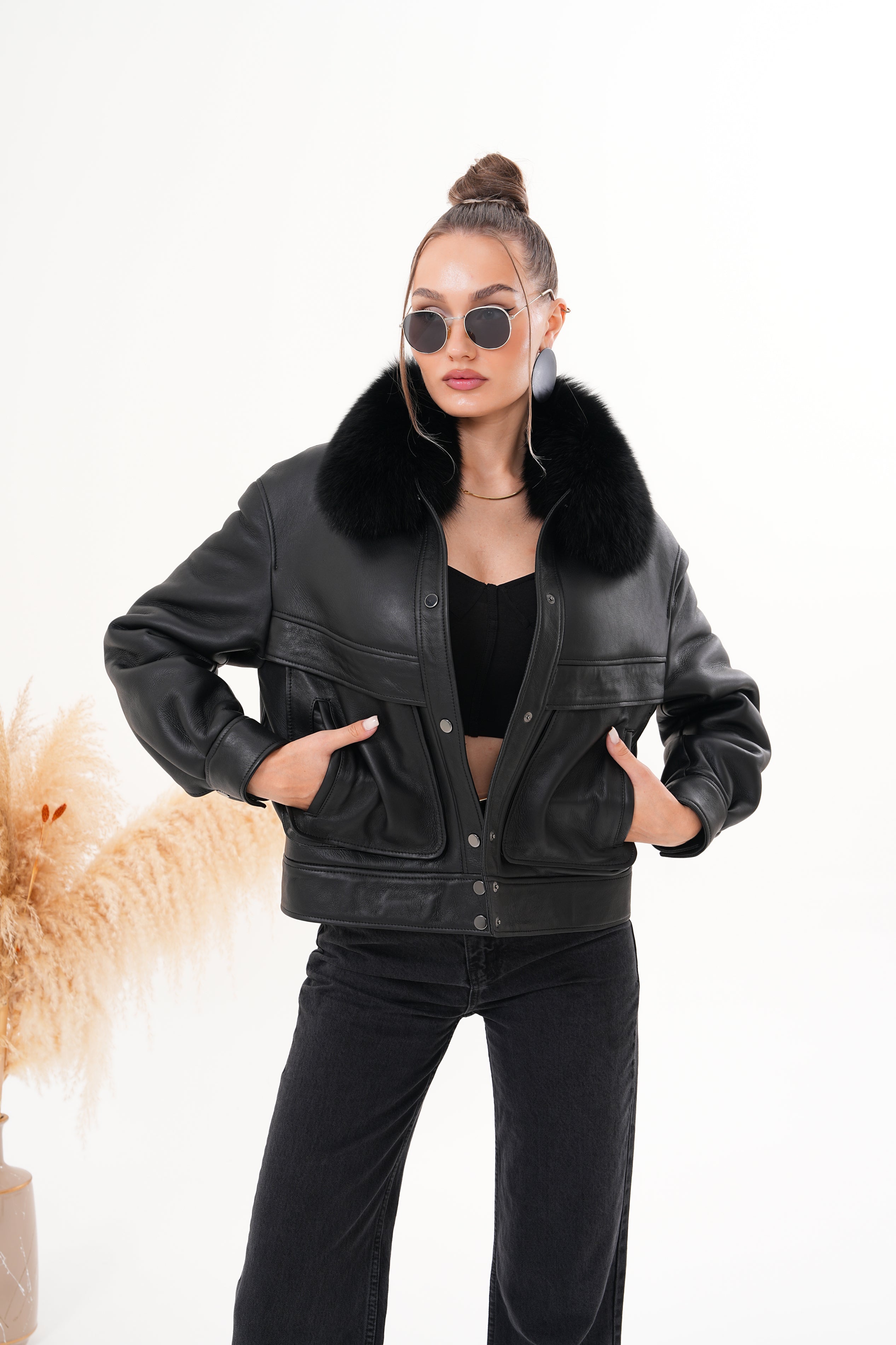 The Auretta Black Shearling Leather Jacket All New