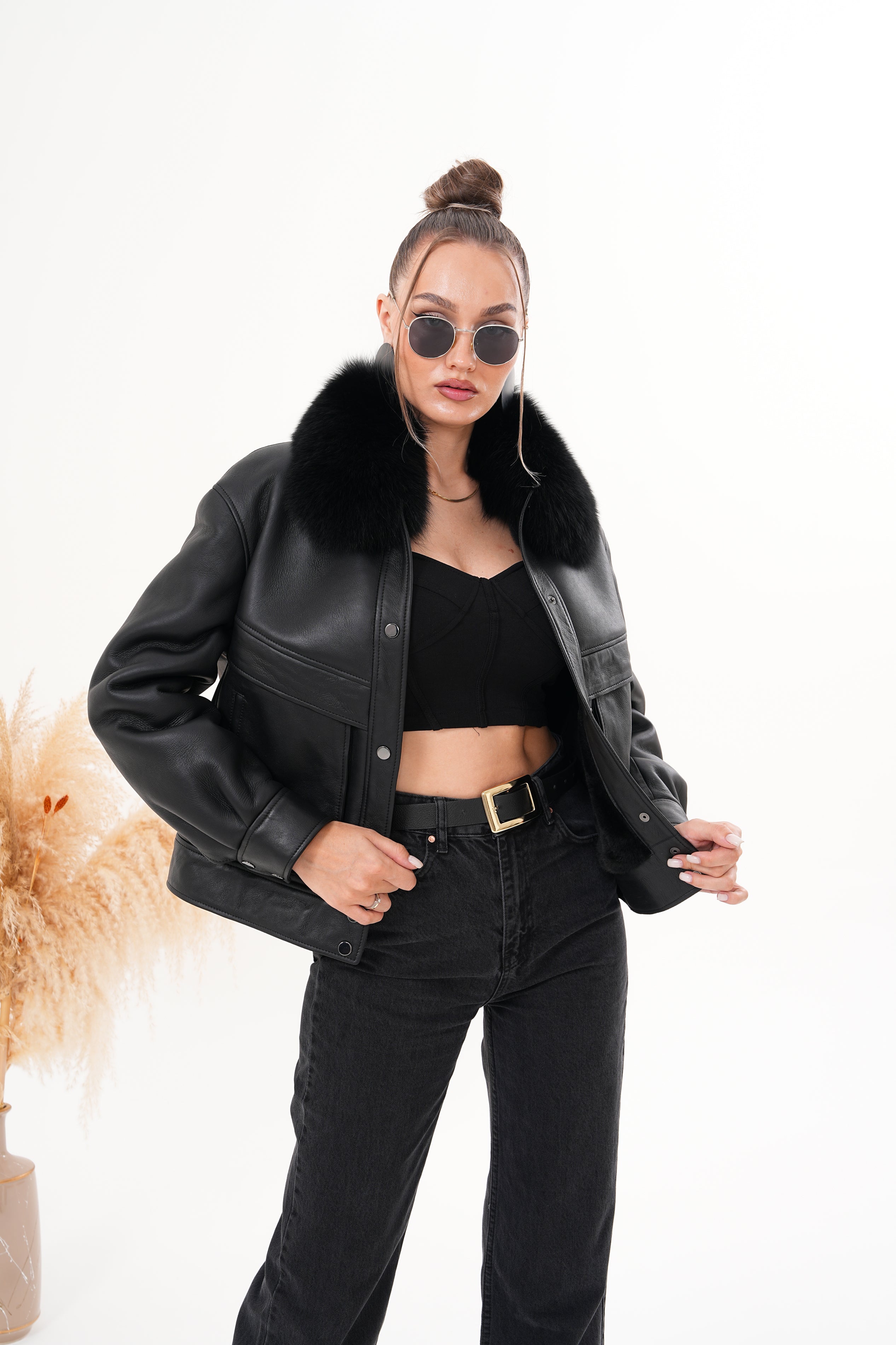 The Auretta Black Shearling Leather Jacket All New