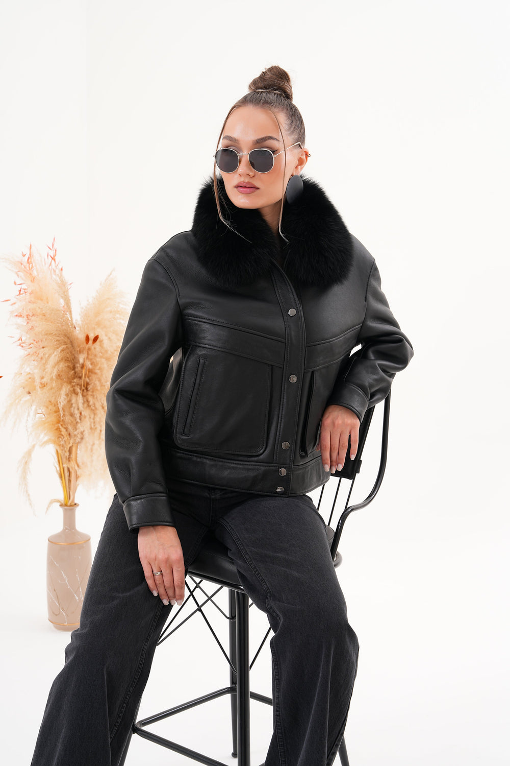 The Auretta Black Shearling Leather Jacket All New