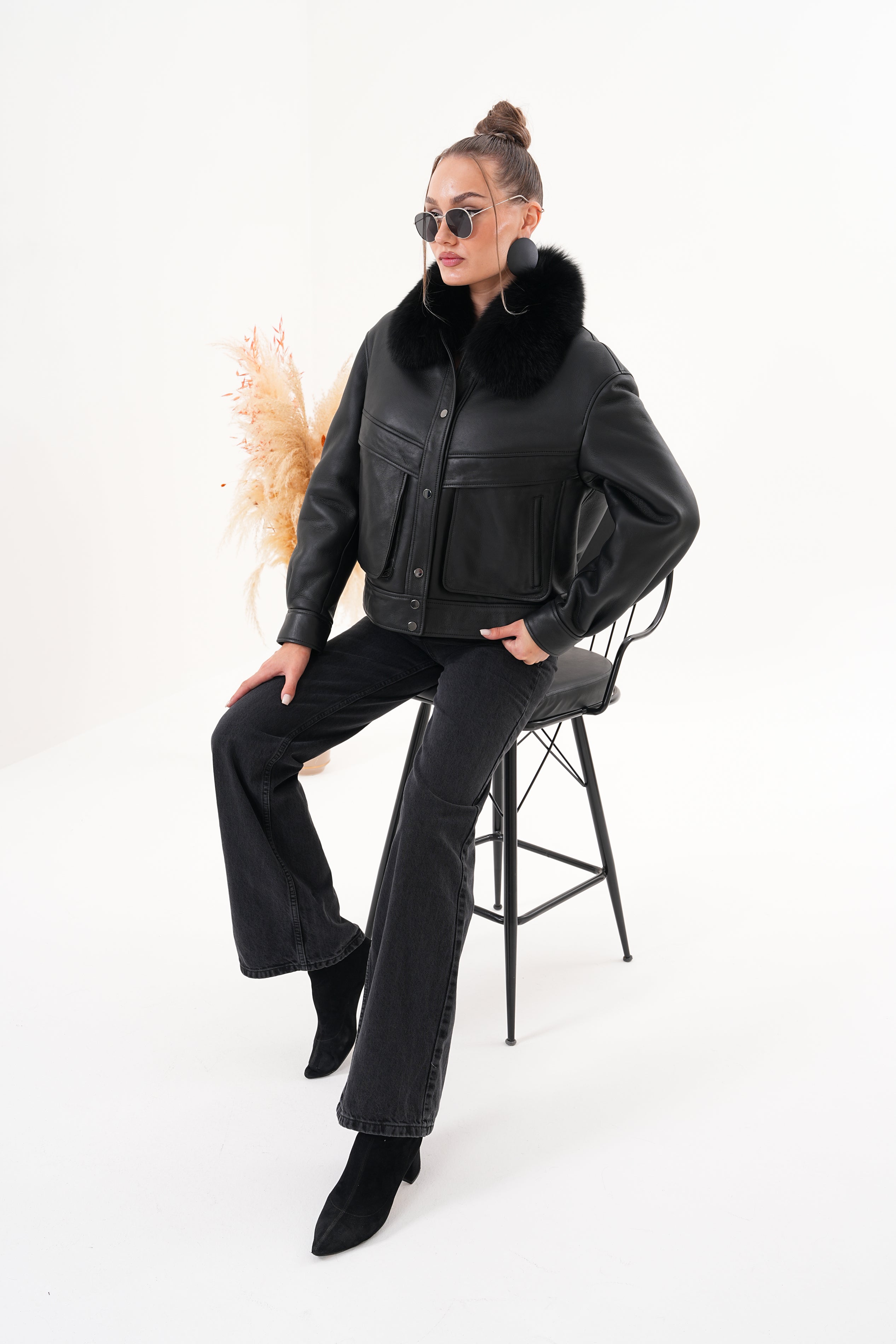 The Auretta Black Shearling Leather Jacket All New