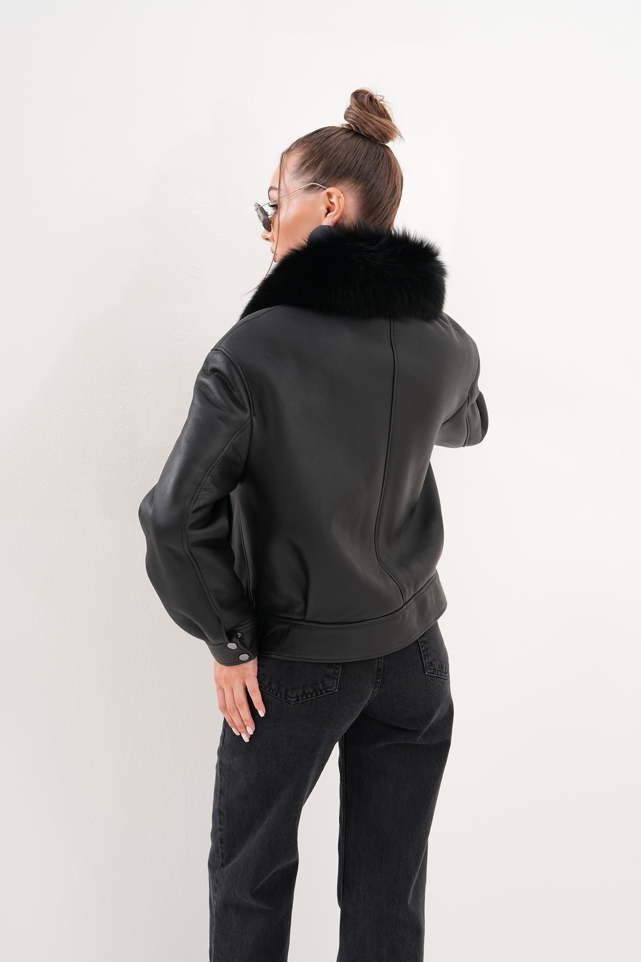 The Auretta Black Shearling Leather Jacket All New