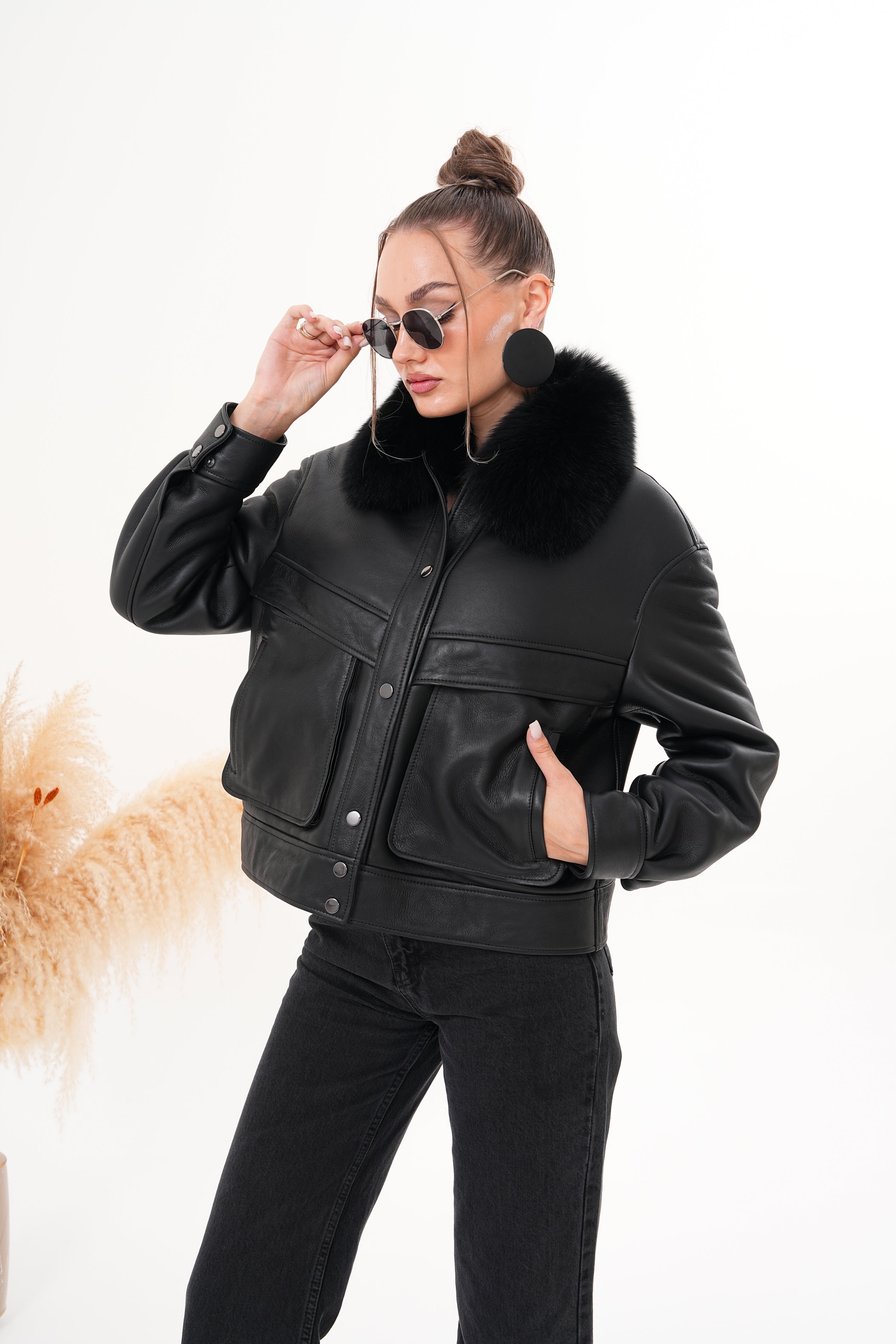 The Auretta Black Shearling Leather Jacket All New