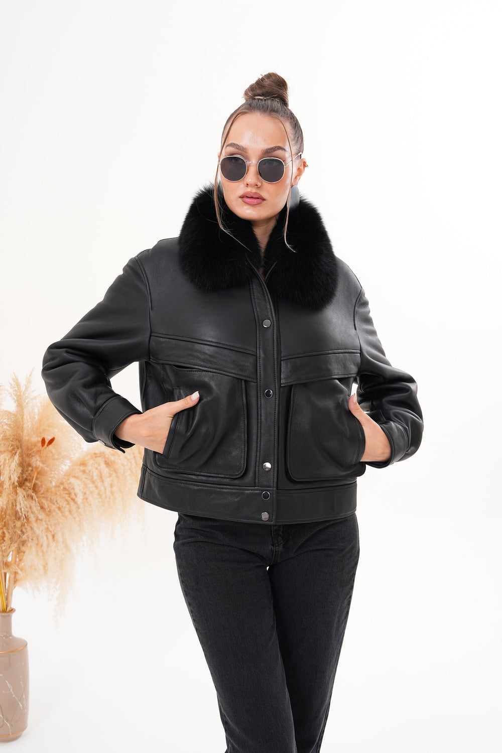The Auretta Black Shearling Leather Jacket All New