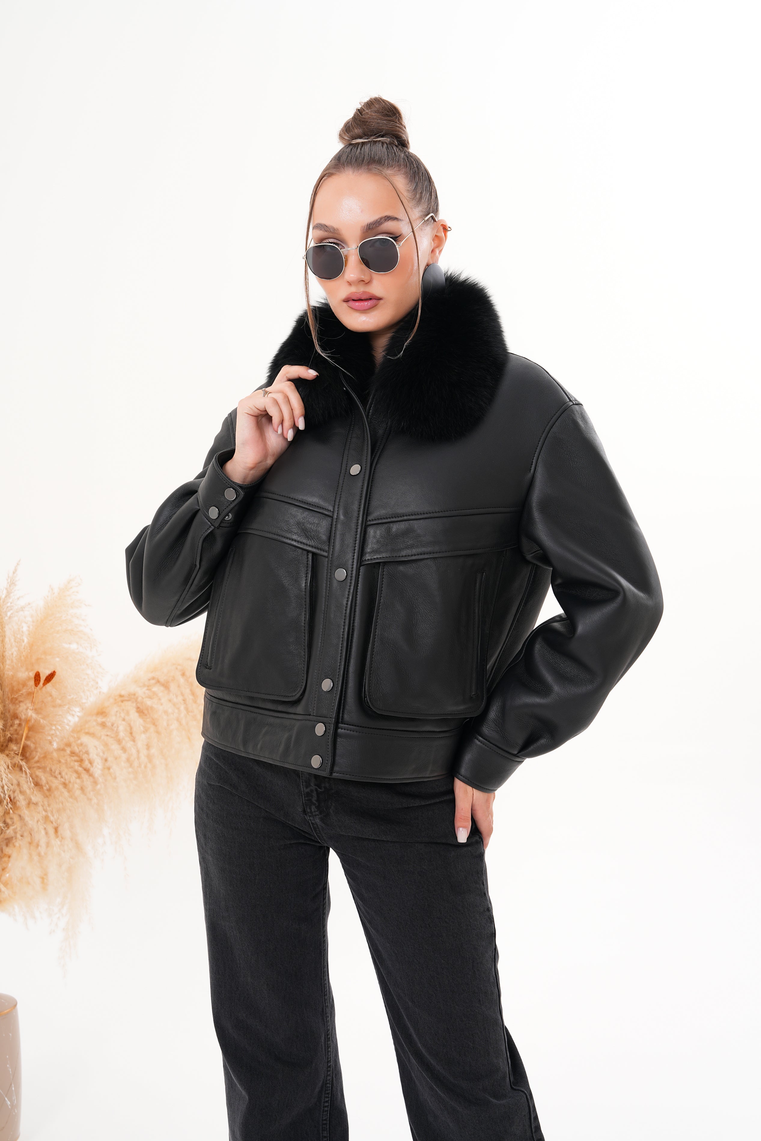 The Auretta Black Shearling Leather Jacket All New