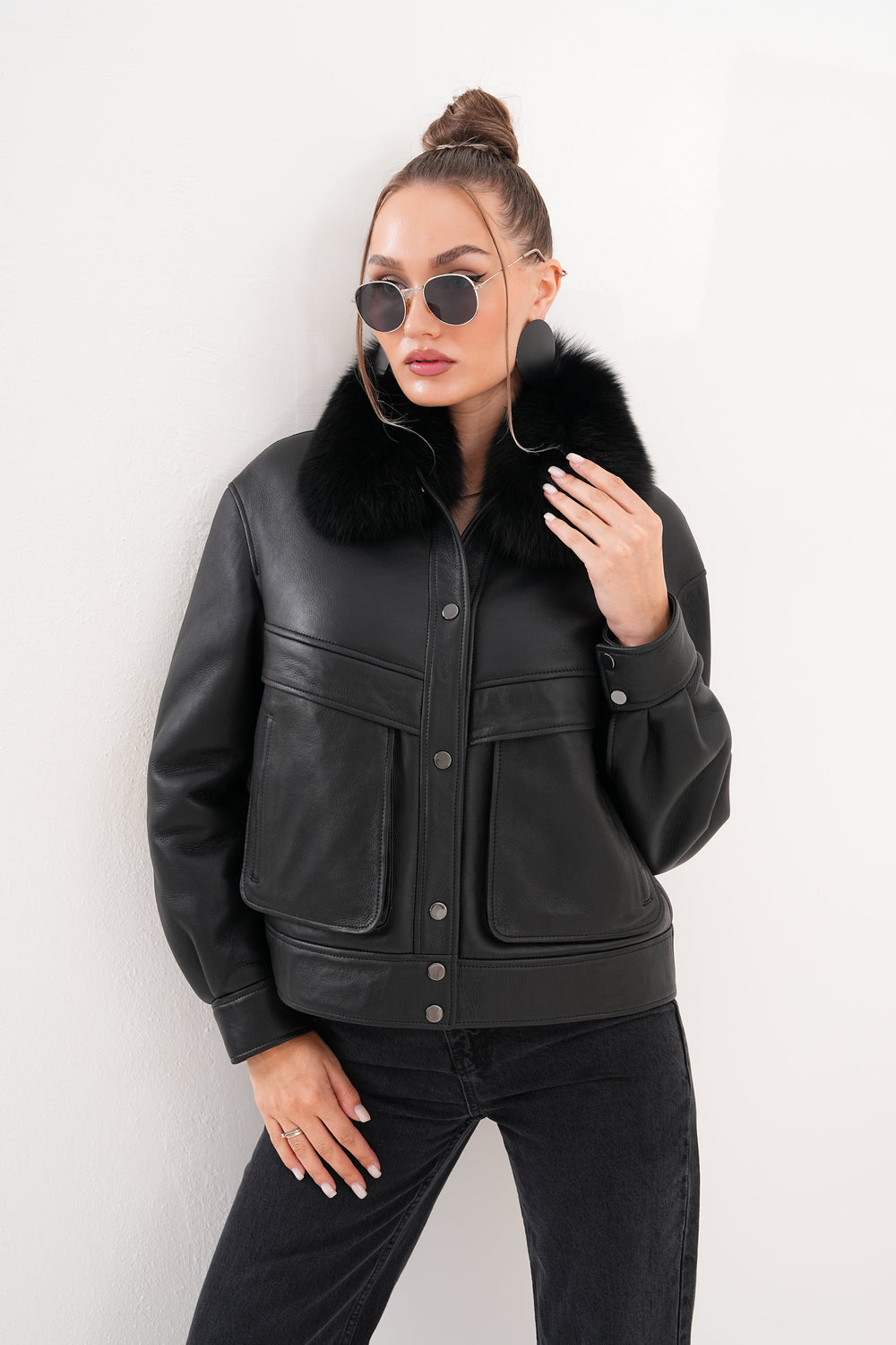 The Auretta Black Shearling Leather Jacket All New