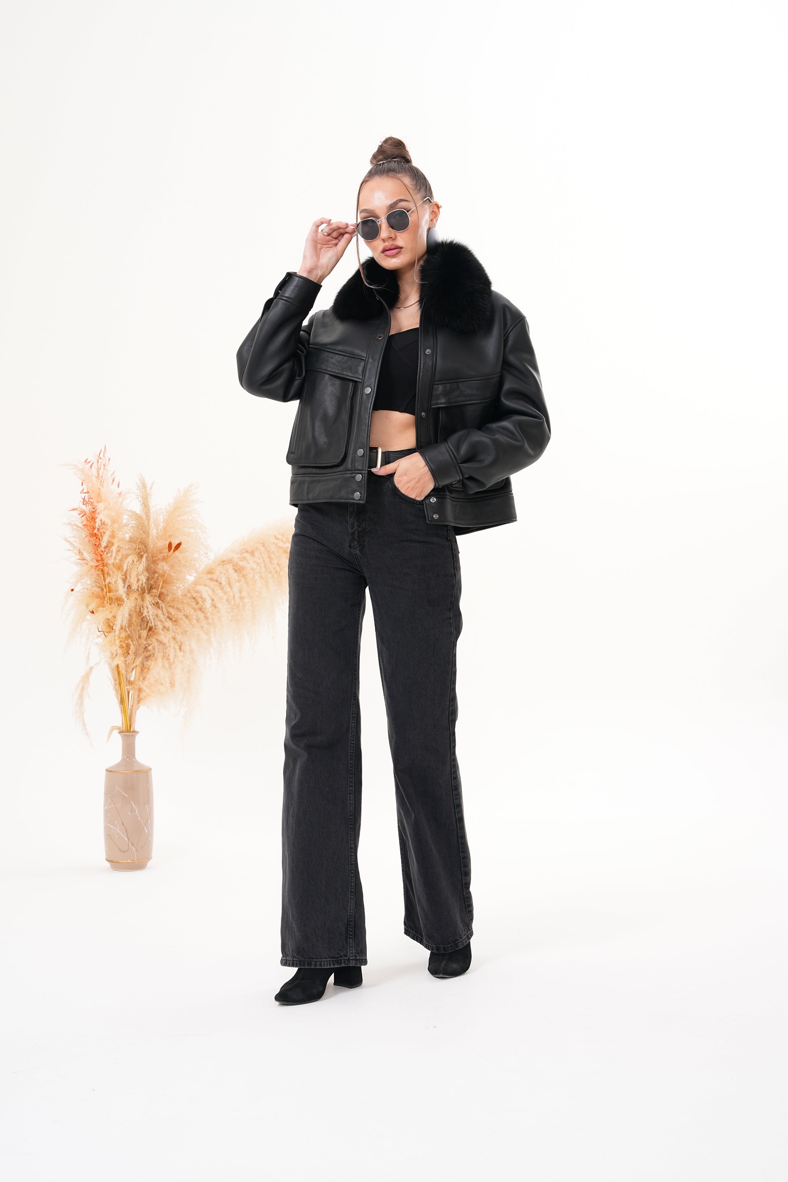 The Auretta Black Shearling Leather Jacket All New