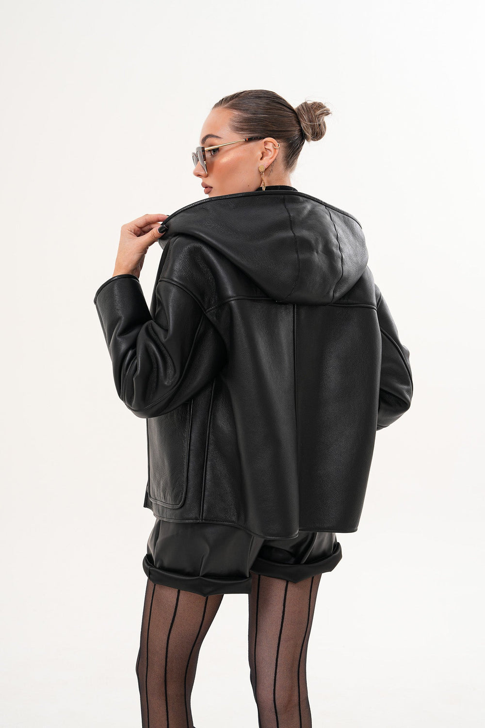 The Arlena Black \u0026amp; Leopard Shearling Leather Jacket Universal Fit