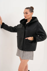 The Arlena Black Shearling Leather Jacket Exclusive Style