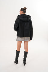 The Arlena Black Shearling Leather Jacket Exclusive Style