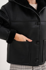 The Arlena Black Shearling Leather Jacket Exclusive Style