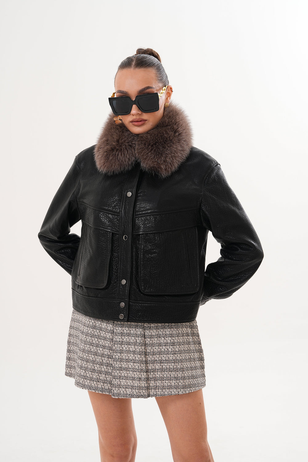 The Auretta Textured Leather Jacket On Sale