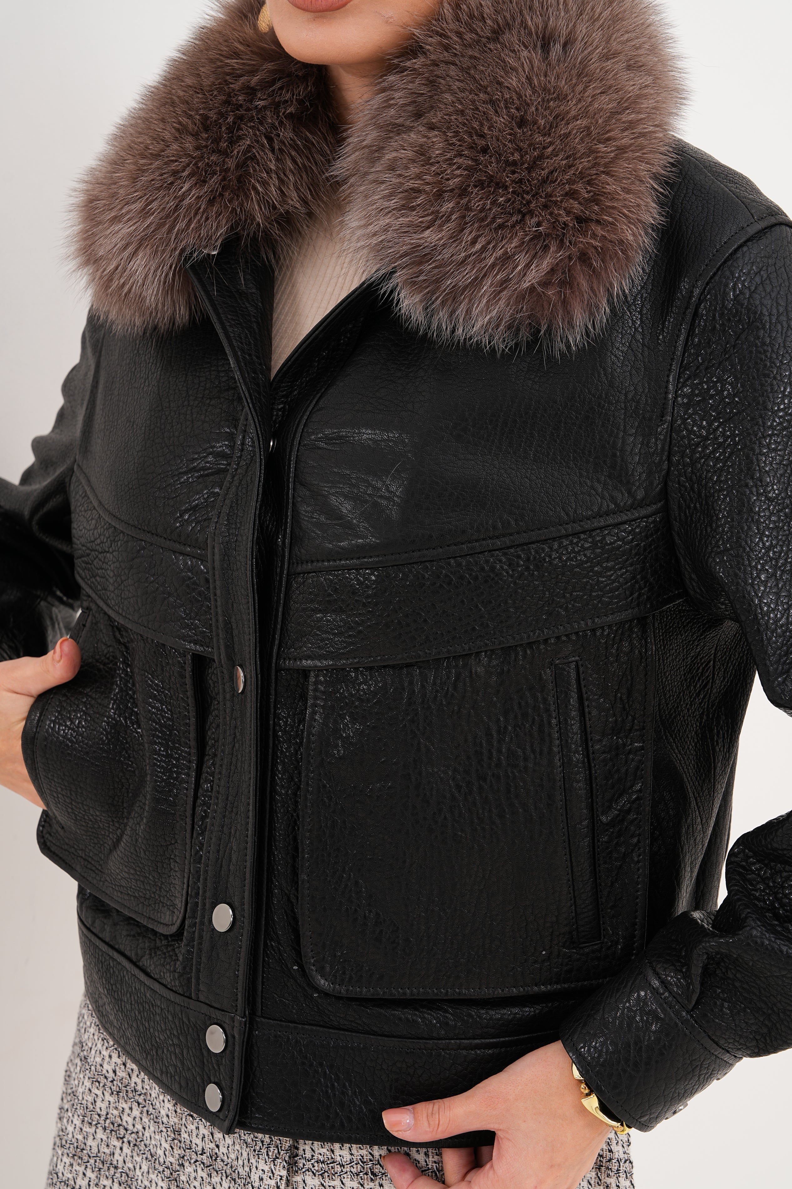 The Auretta Textured Leather Jacket On Sale