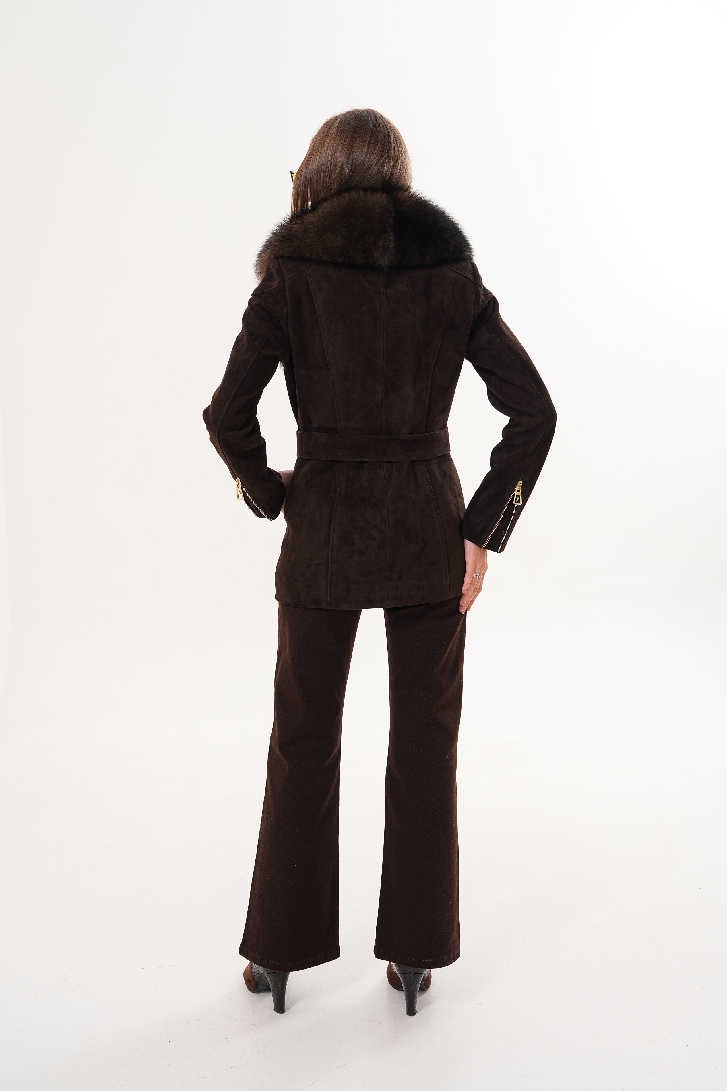 The Alessia Brown Leather Fox Fur Jacket For Sale