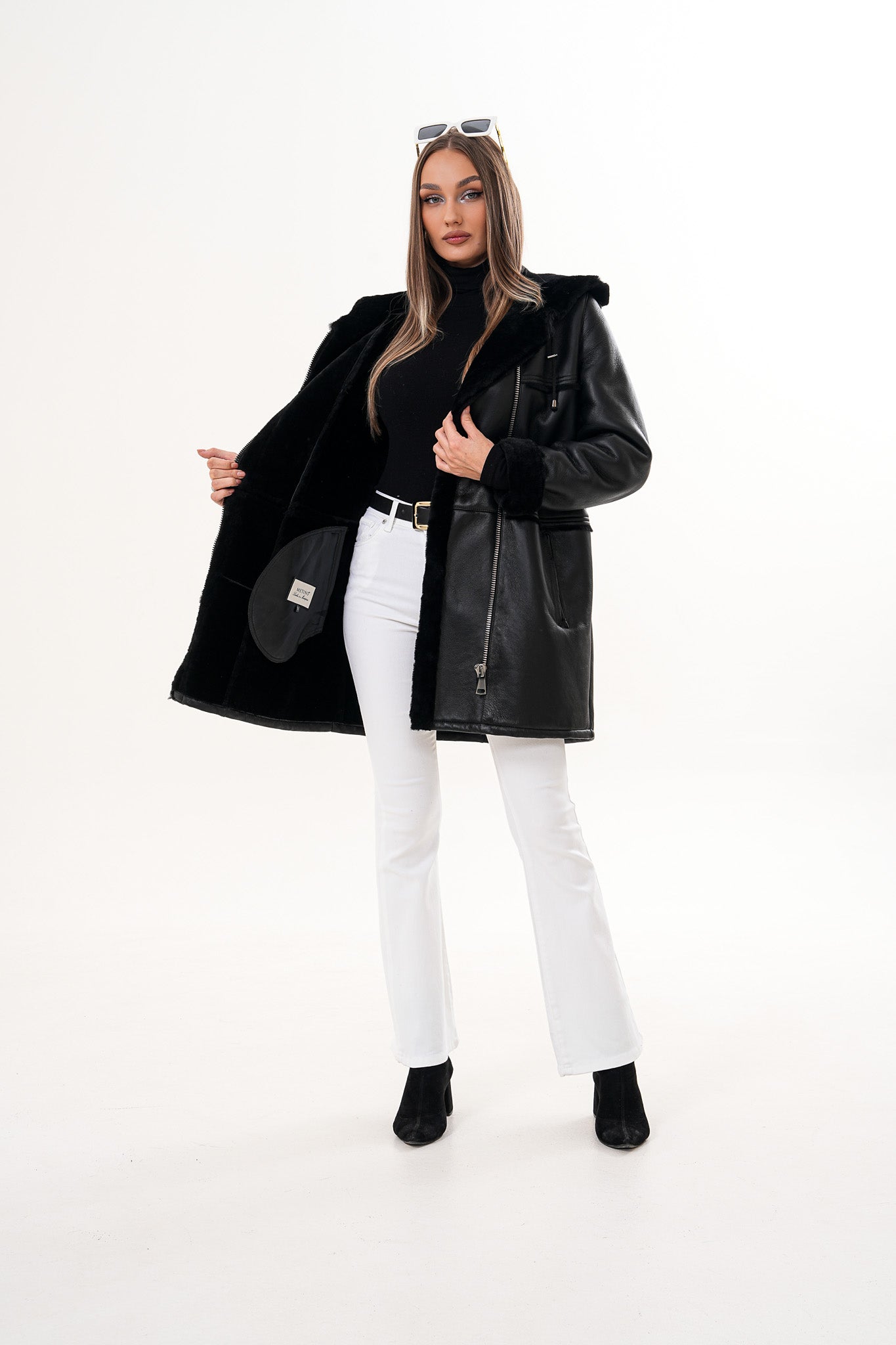 The Belluna Black Shearling Jacket Universal Fit