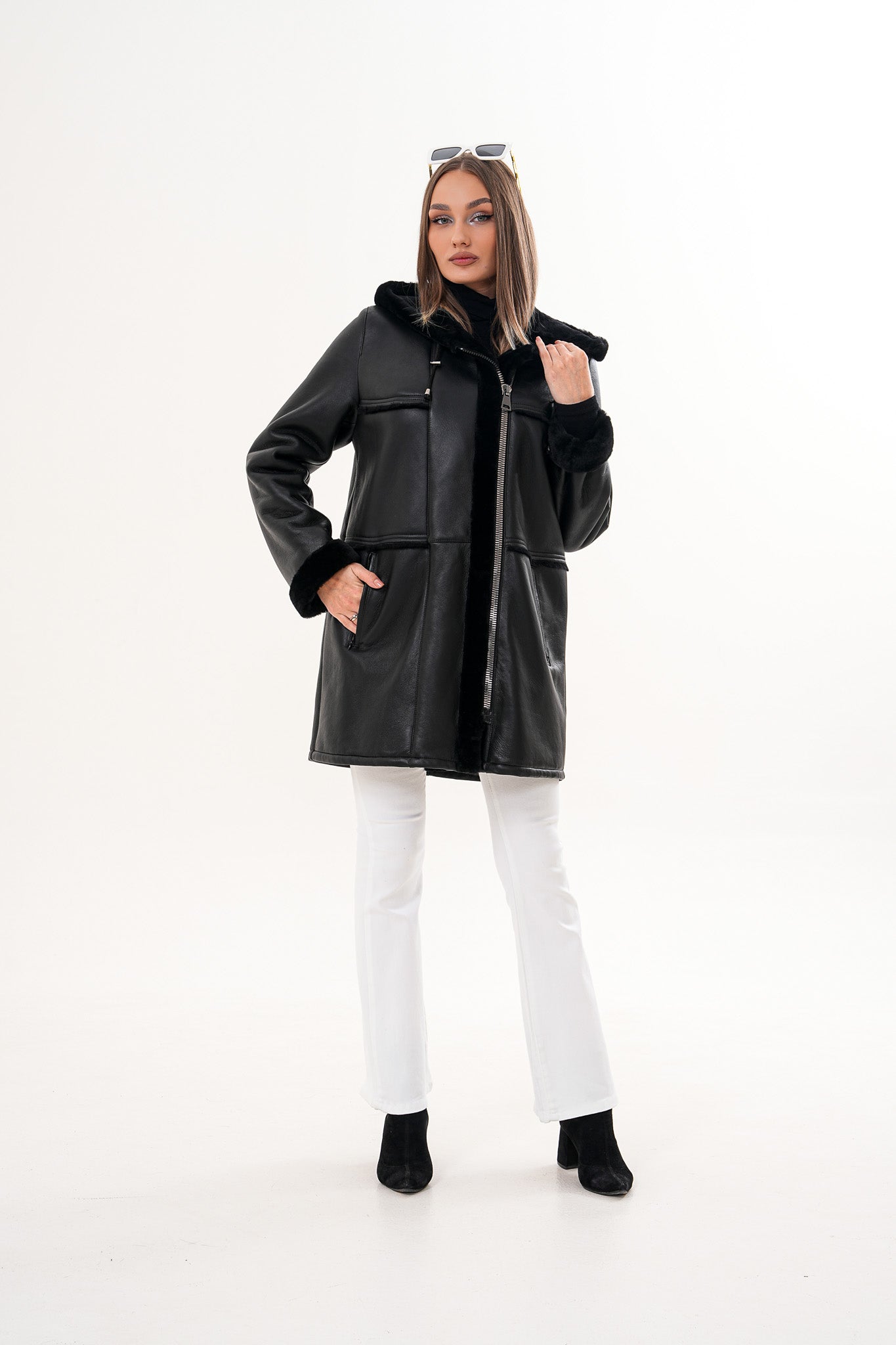 The Belluna Black Shearling Jacket Universal Fit