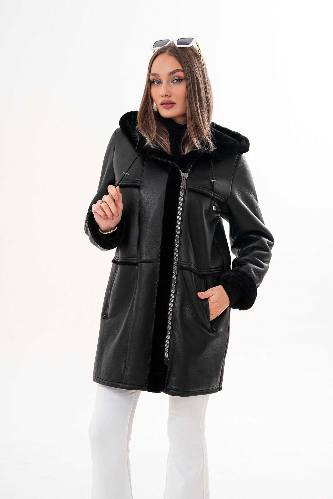 The Belluna Black Shearling Jacket Universal Fit