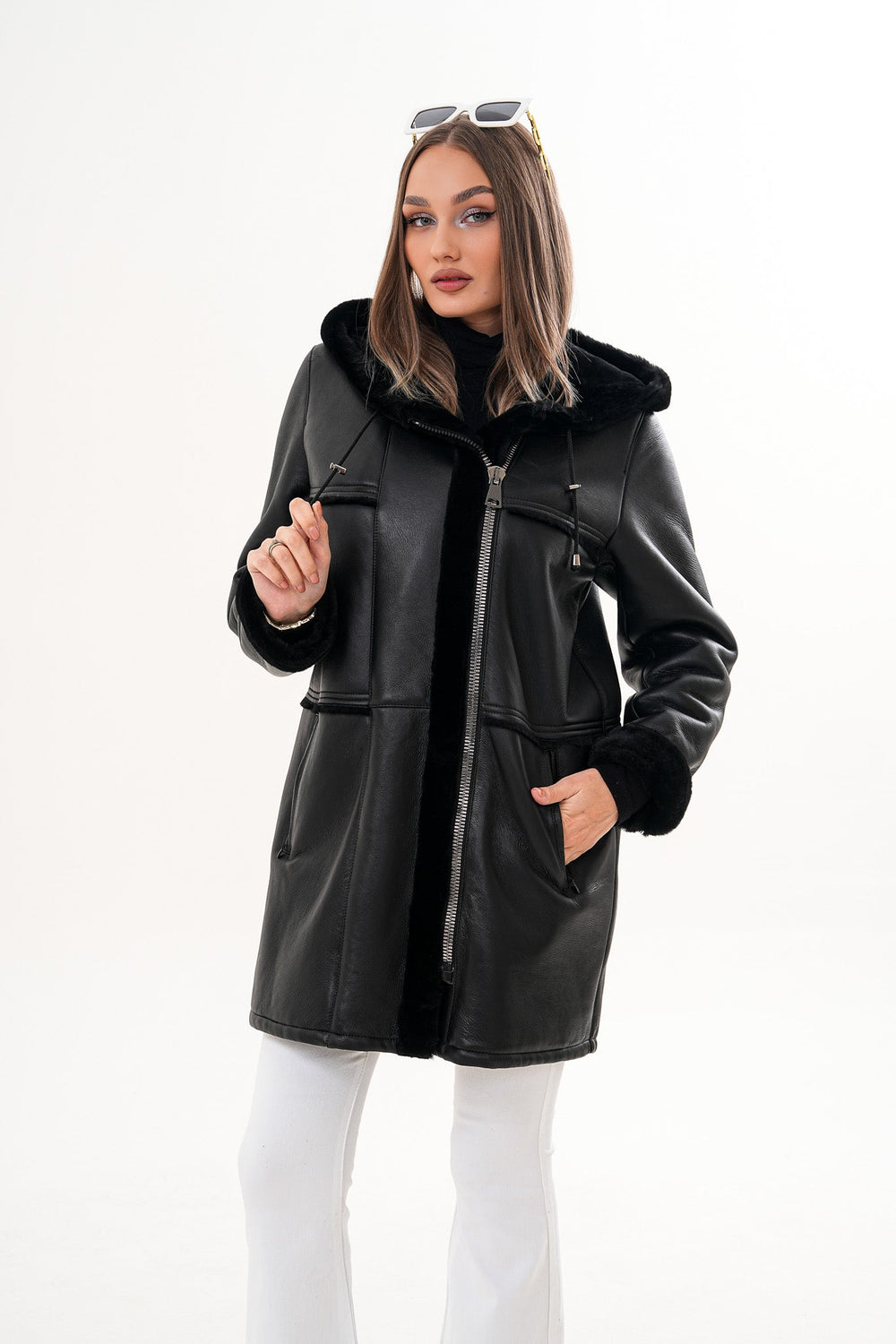 The Belluna Black Shearling Jacket Universal Fit
