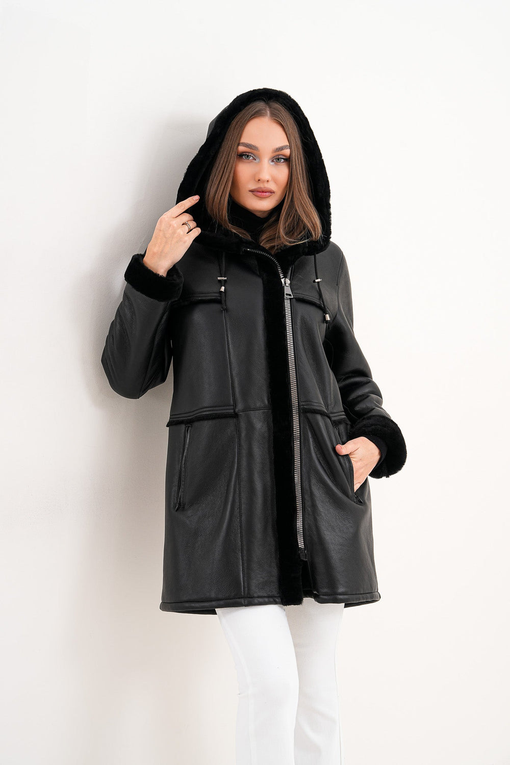 The Belluna Black Shearling Jacket Universal Fit