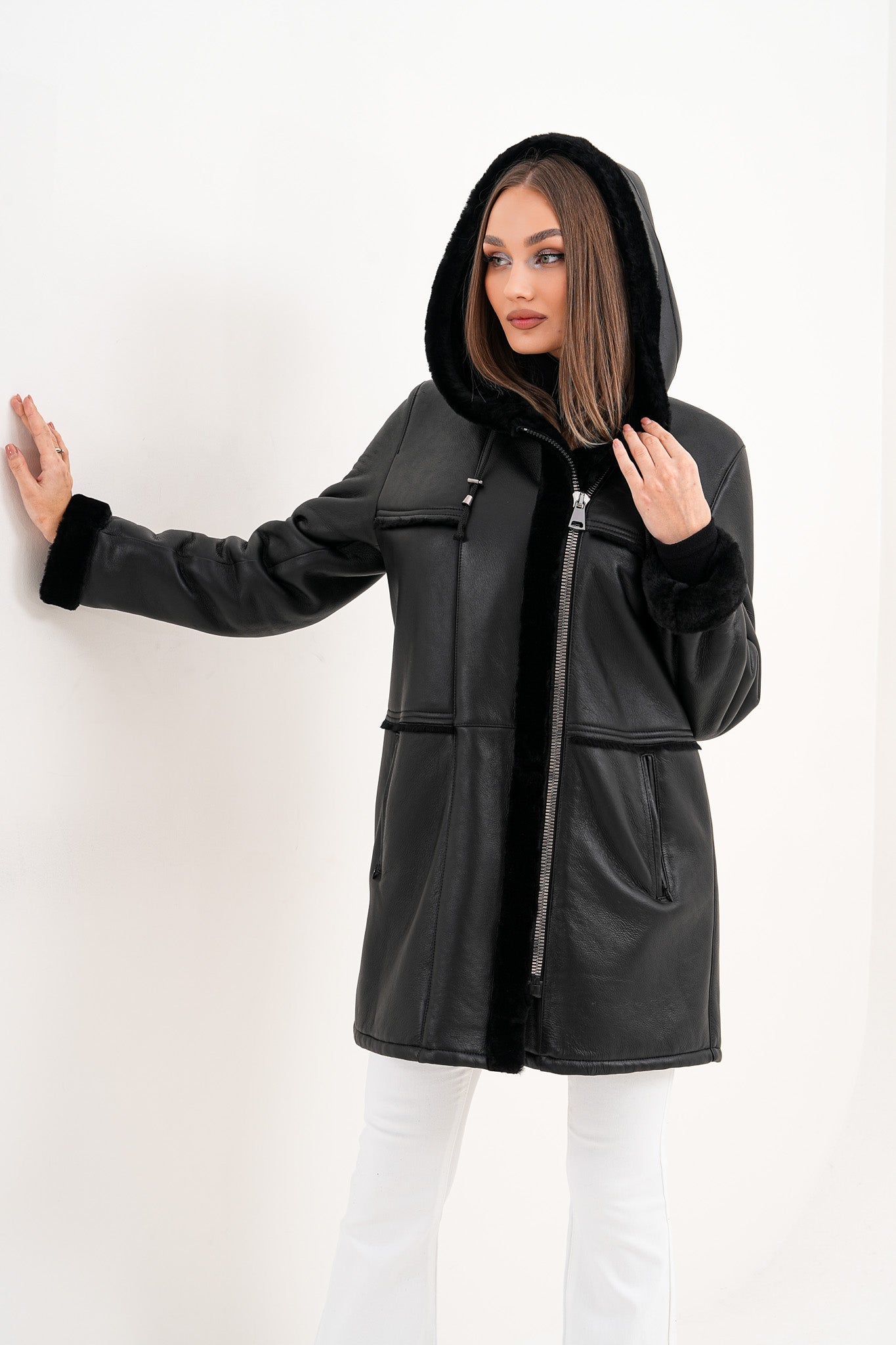The Belluna Black Shearling Jacket Universal Fit