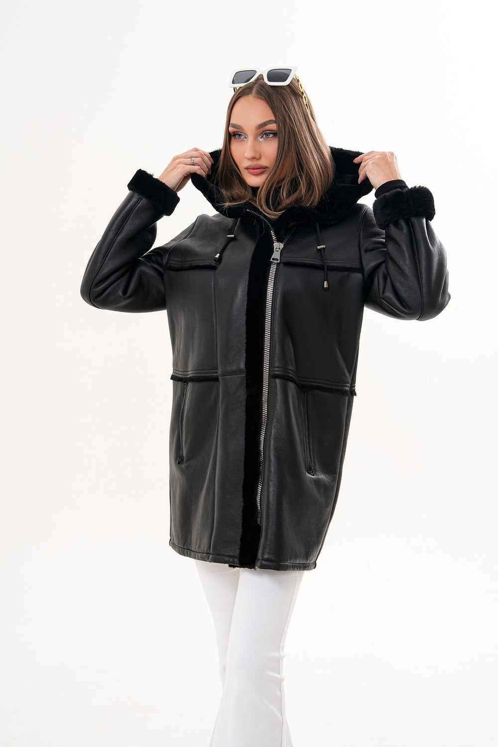 The Belluna Black Shearling Jacket Universal Fit