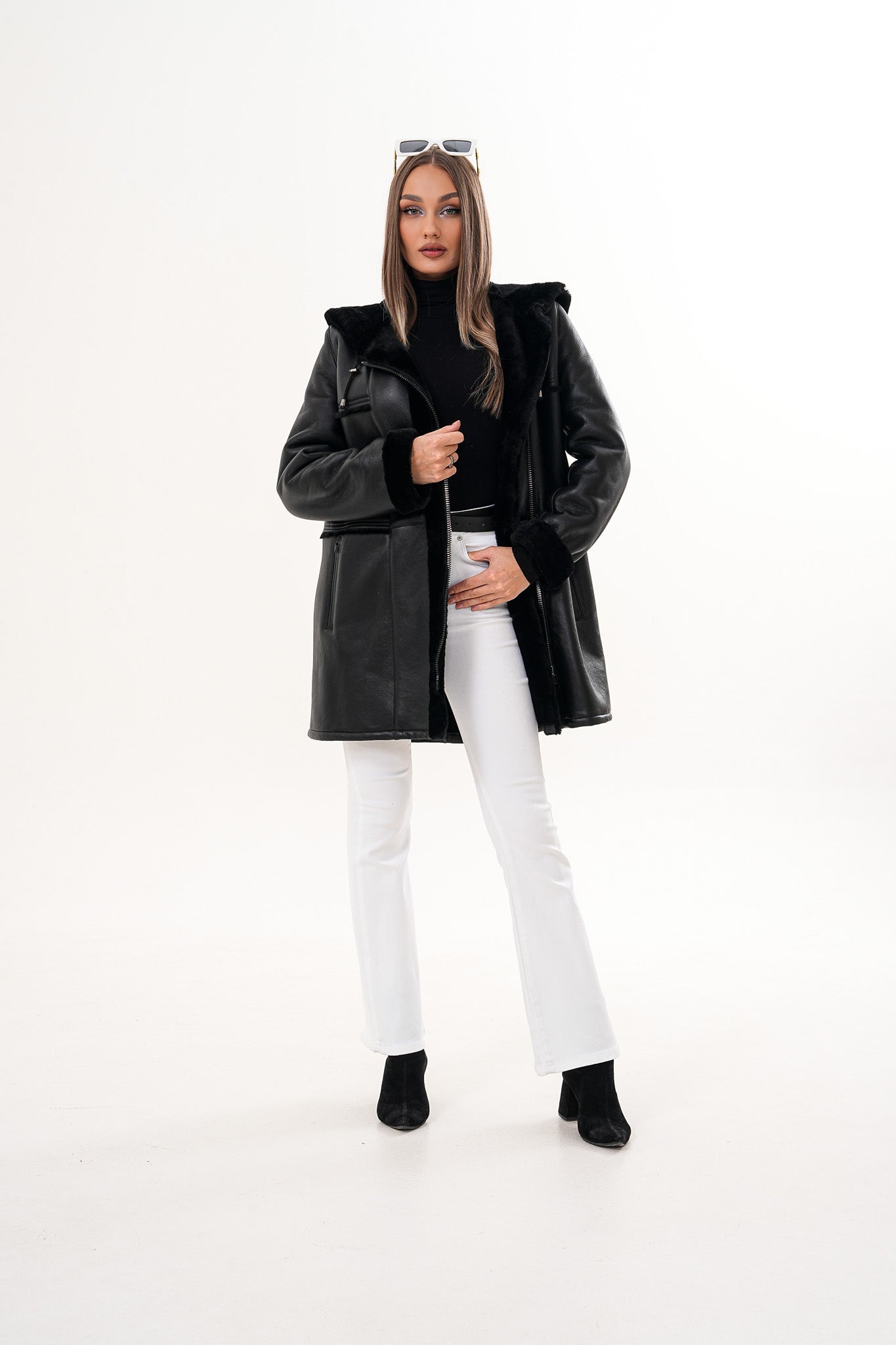The Belluna Black Shearling Jacket Universal Fit