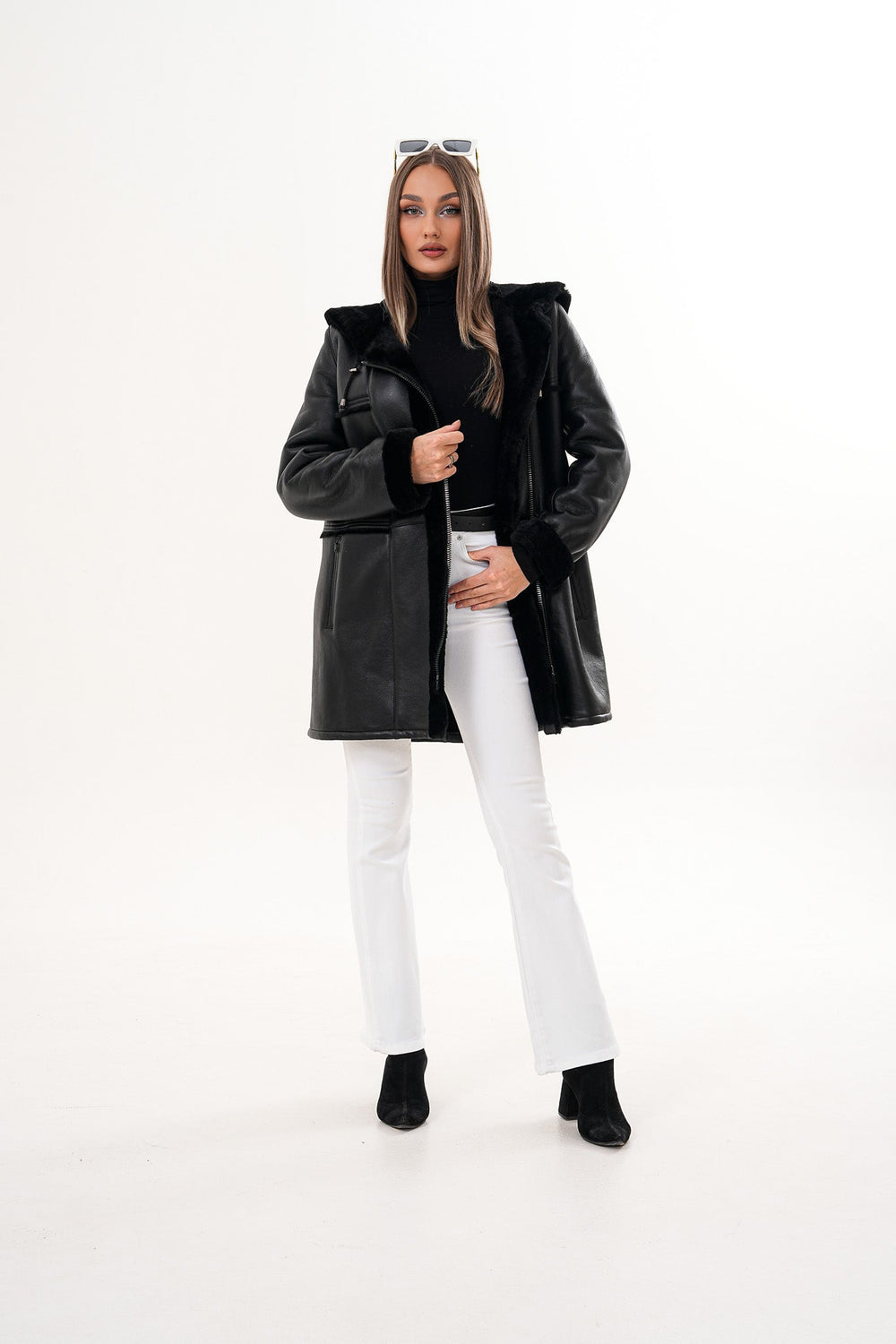 The Belluna Black Shearling Jacket Universal Fit