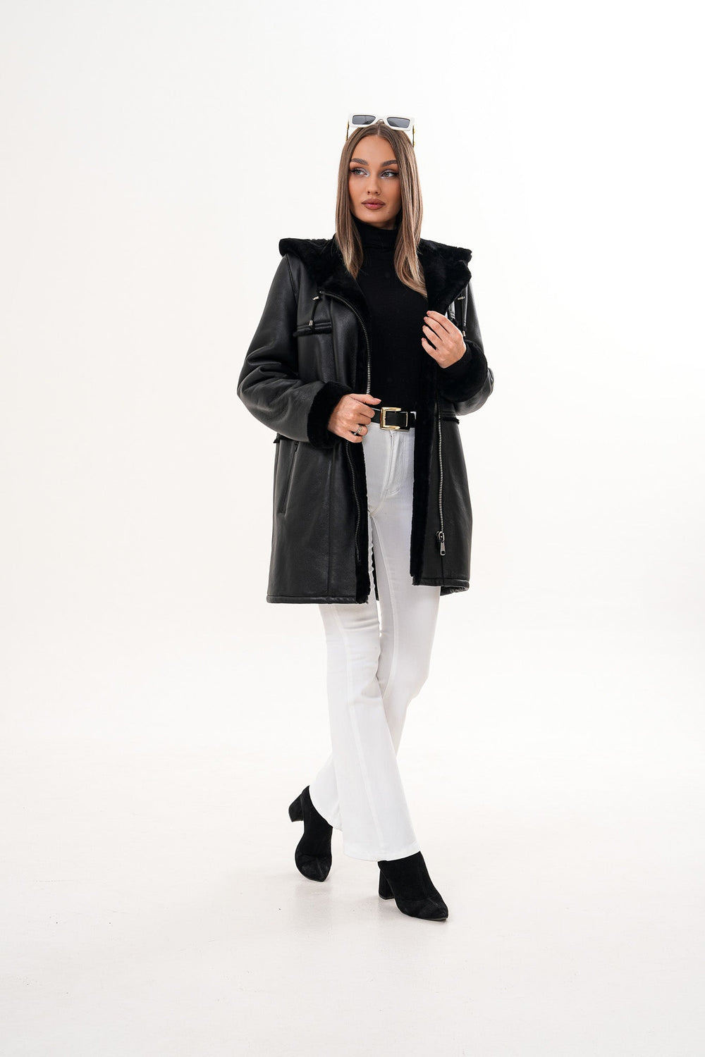 The Belluna Black Shearling Jacket Universal Fit