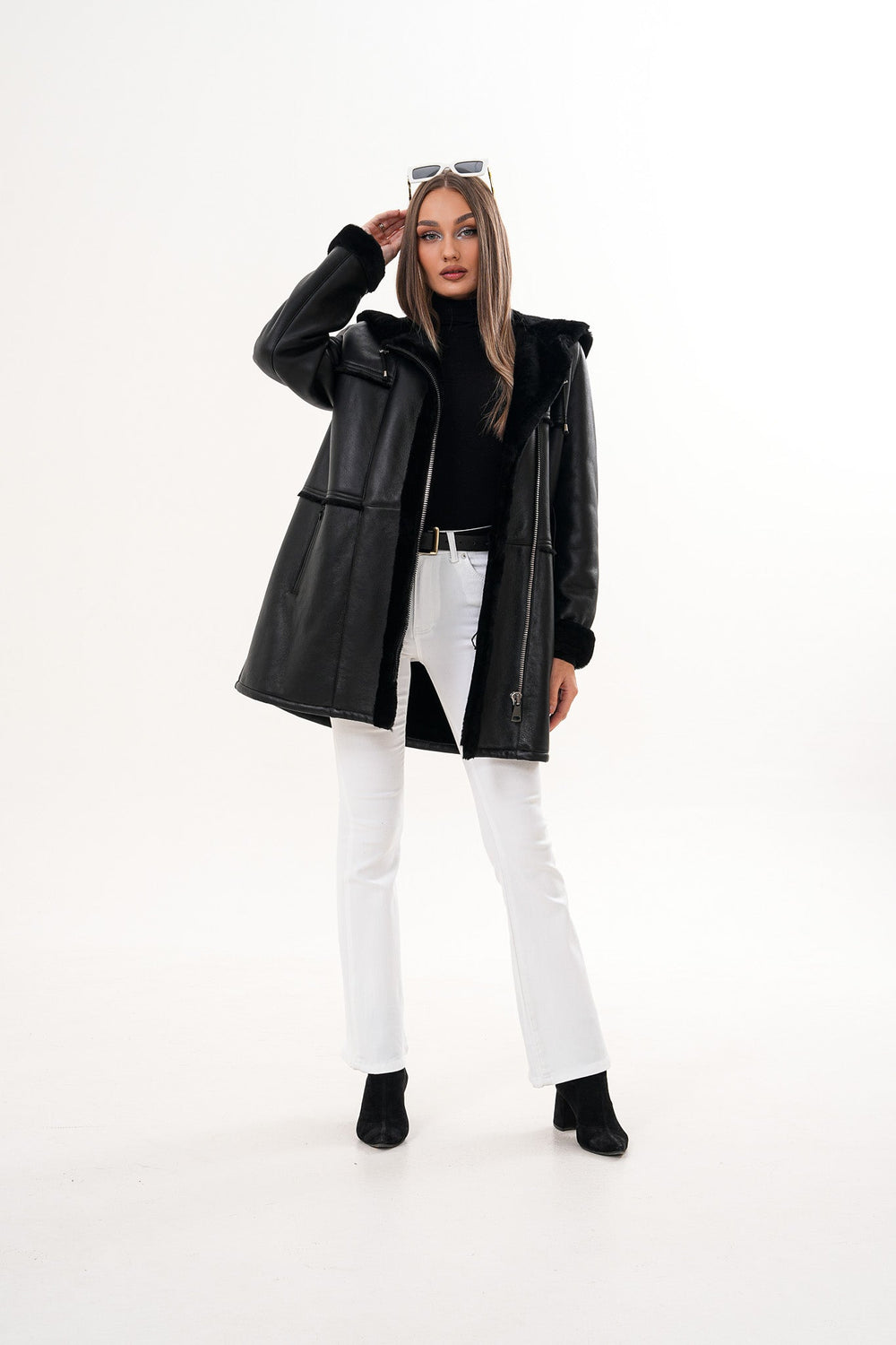 The Belluna Black Shearling Jacket Universal Fit