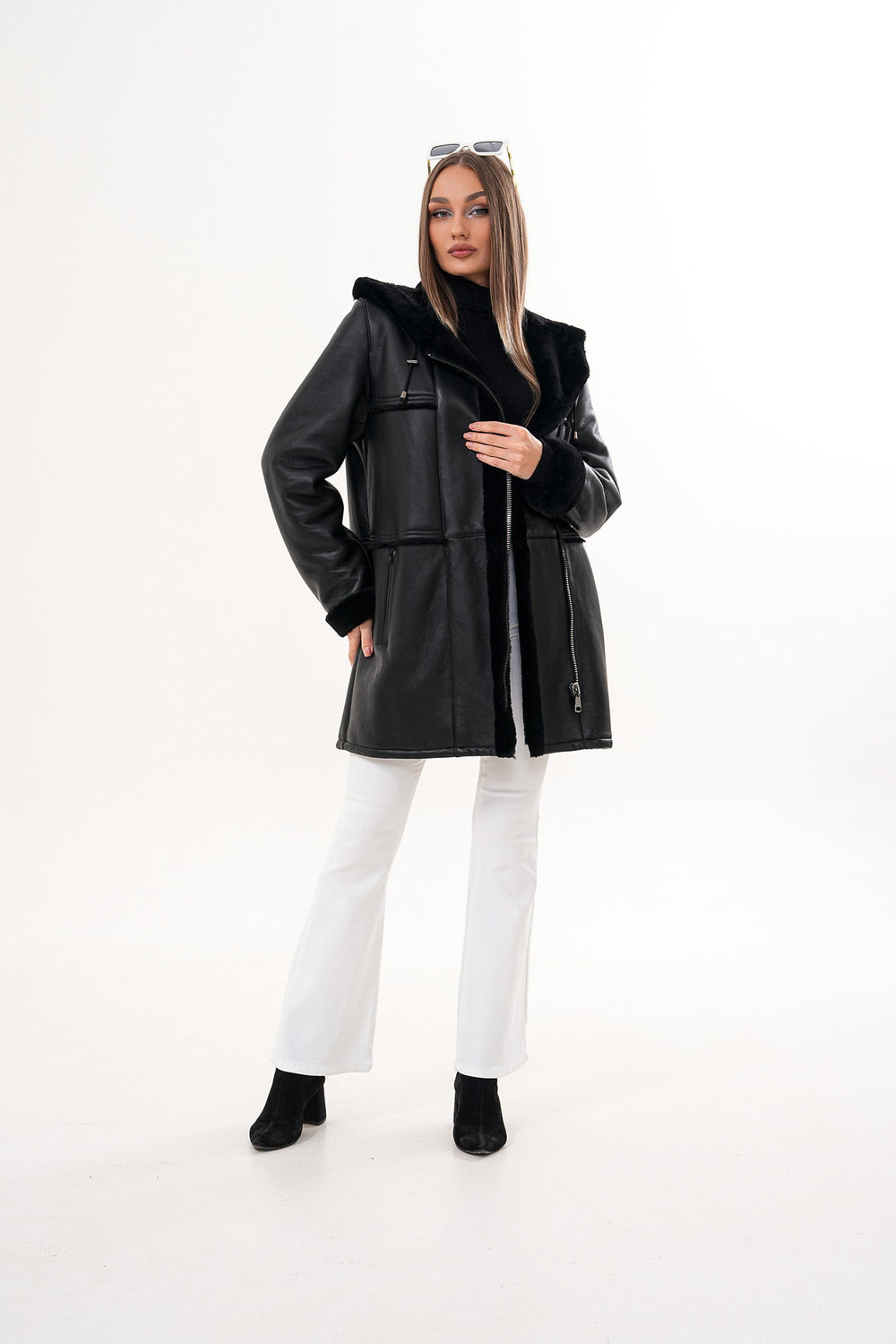The Belluna Black Shearling Jacket Universal Fit