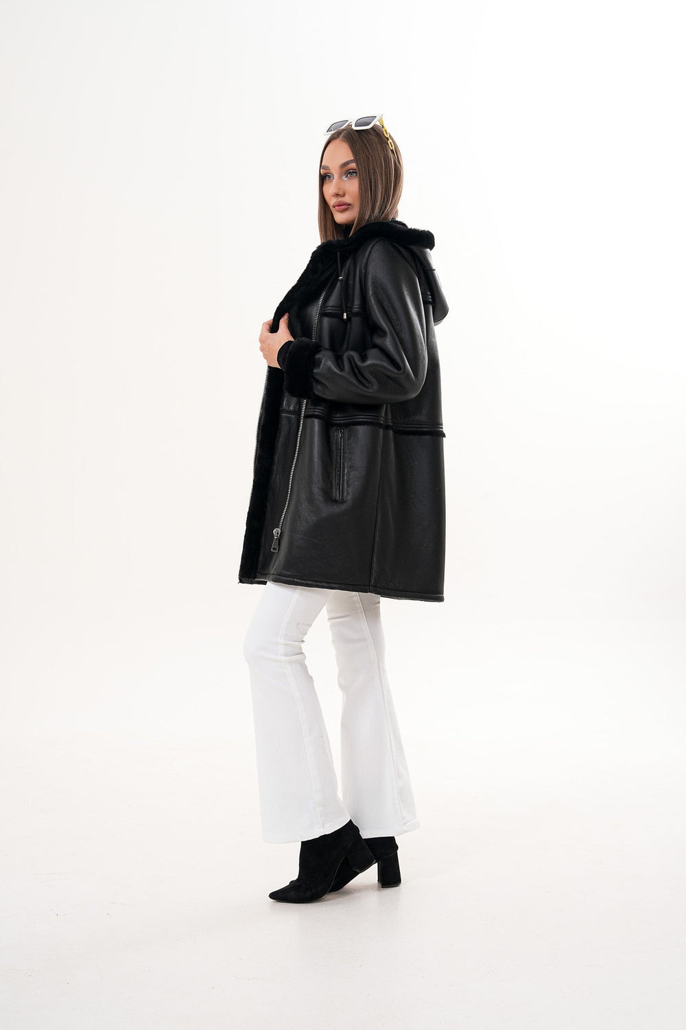 The Belluna Black Shearling Jacket Universal Fit