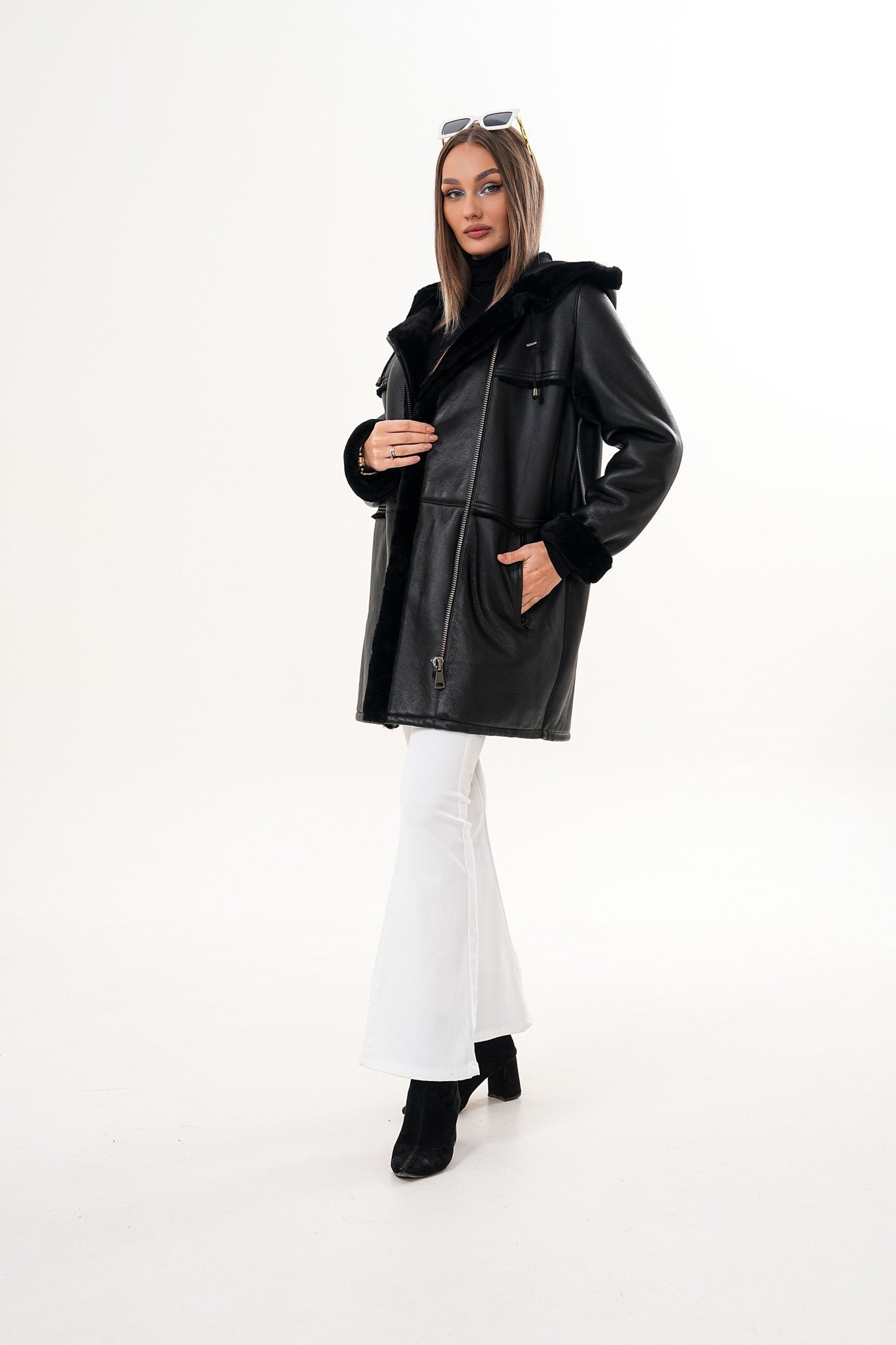 The Belluna Black Shearling Jacket Universal Fit
