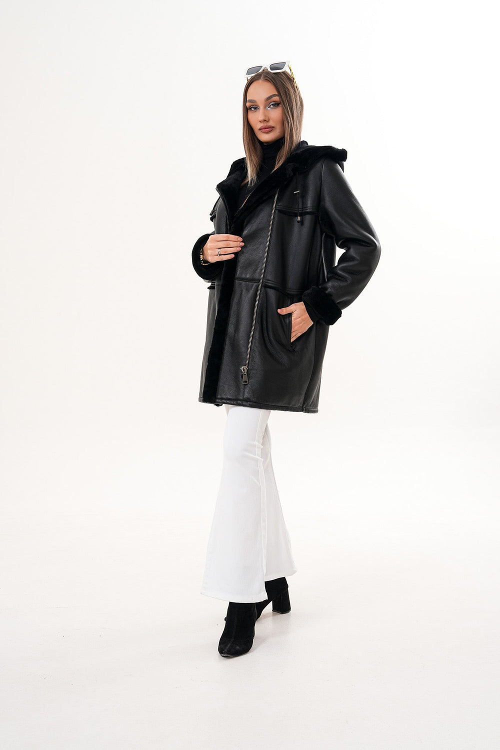 The Belluna Black Shearling Jacket Universal Fit