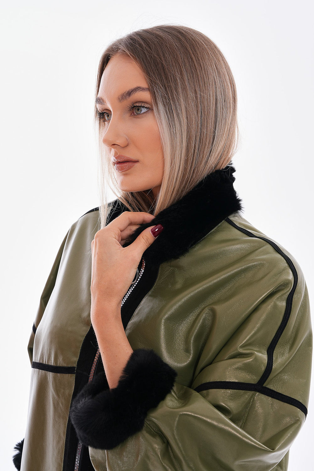 The Rebel Reversible Shearling Olive Green Leather Jacket On Sale