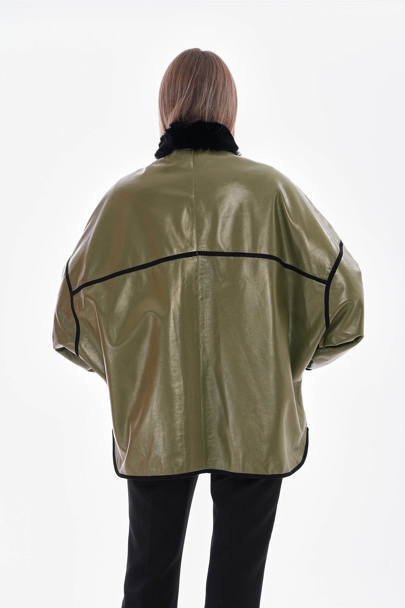 The Rebel Reversible Shearling Olive Green Leather Jacket On Sale