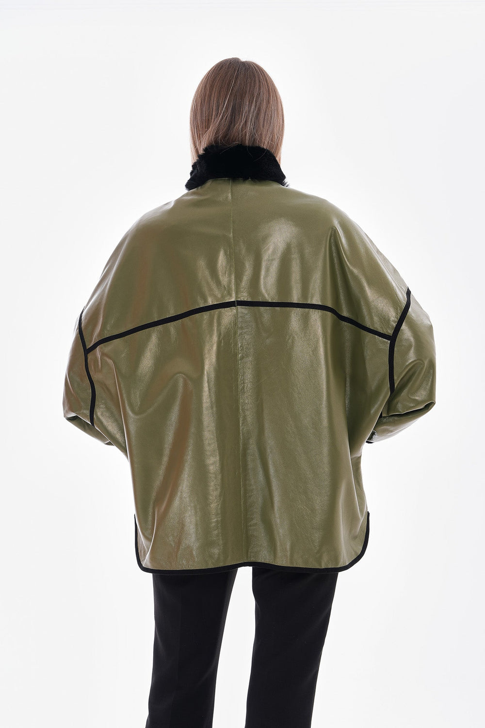 The Rebel Reversible Shearling Olive Green Leather Jacket On Sale